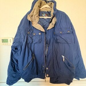 Blue and Tan Ski Jacket with Insulated Design
